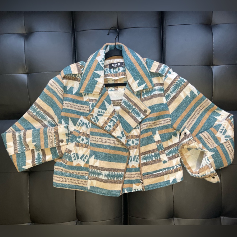 Tribal Pattern Biker Style Jacket - Picture 2 of 5